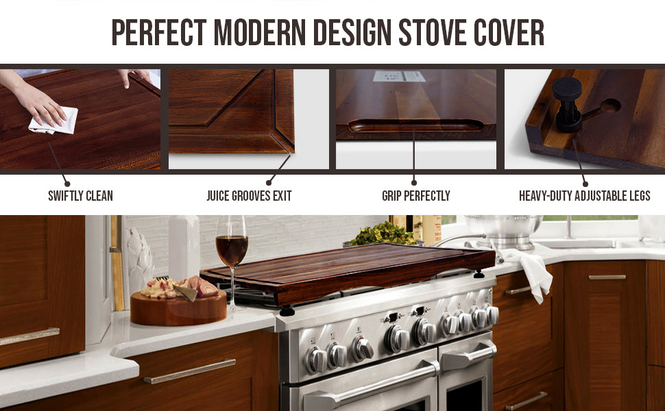 Stove Top Cover Board for Gas Electric Stove, Acacia Wood Noodle Board  Stove Cover Top Cutting Board with Handles, Wooden Stove Burner Cover  Protector