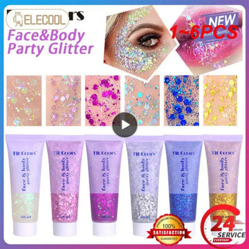 1~6PCS Fit Colors Sequin Gel Glitter Scale Face Body Lip Eye Shadow Eye Sparkly Hair Shimmer Gel Flash Sequins Party Decoration