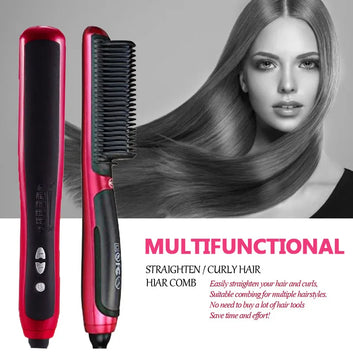 Professional Electric Comb Straightener Brush Mini Hair Iron Straightening Negative Ion Heating Hot Comb Styling Appliances